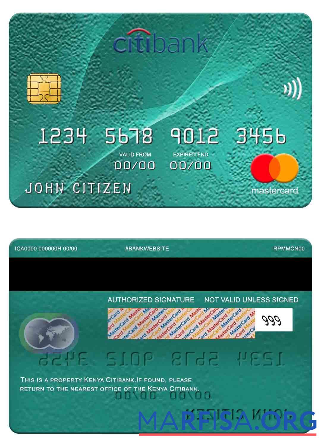 Downloadable Kenya Citibank mastercard template